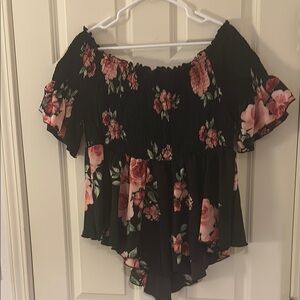 Floral Black Off-Shoulder Top